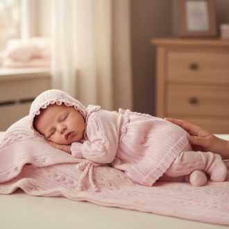 Луксозен памучен комплект за изписване в розово плетиво