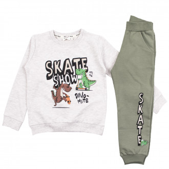 Детски плътен комплект "Skate" в бежово и зелено 1
