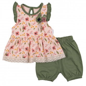 Бебешка лятна рокличка с гащички в розово и зелено 1
