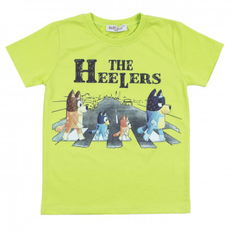 Детска тениска за момчета с кученца в зелено 1