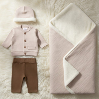 Зимен комплект за изписване от фино плетиво в бежов меланж