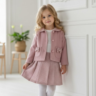 Комплект за момичета с панделки и розов пепит