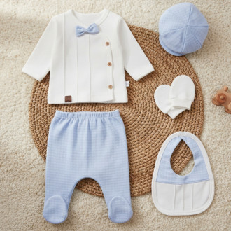 Бебешки комплект от 5 части в бяло и синьо