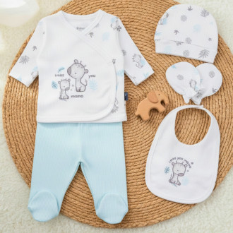 Бебешки комплект от 5 части ''Little giraffe'' в екрю и синьо