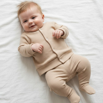 Бебешки памучен комплект "Happy day" в бежово