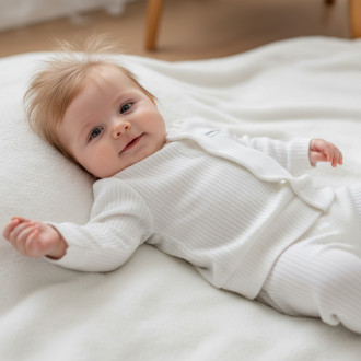 Бебешки памучен комплект "Happy day" в екрю