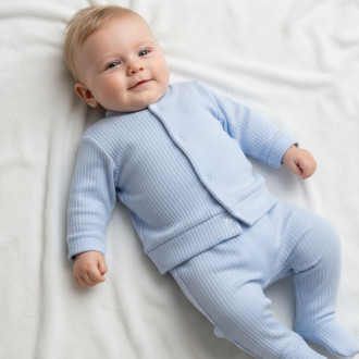 Бебешки памучен комплект "Happy day" в синьо