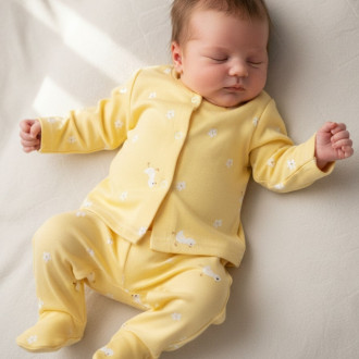 Бебешки памучен комплект в жълто