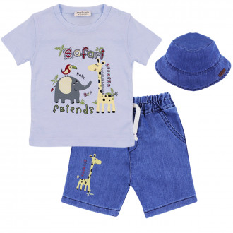 Бебешки комплект с дънкова шапка в синьо