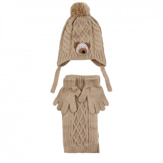 Комплект шал, шапка и ръкавички "Bear" в бежово