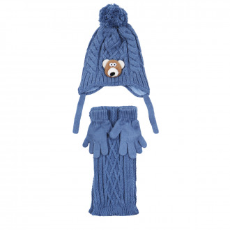 Комплект шал, шапка и ръкавички "Bear" в синьо