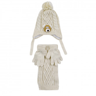 Комплект шал, шапка и ръкавички "Bear" в светлобежово