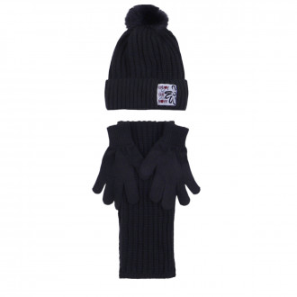 Комплект шал, шапка и ръкавички "Enjoy" в черно