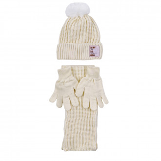 Комплект шал, шапка и ръкавички "Enjoy" в екрю