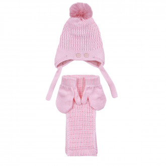 Комплект шал, шапка и ръкавички "Paws" в розово