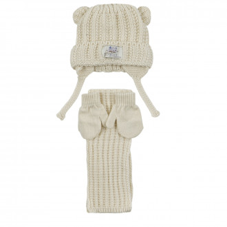 Комплект шал, шапка и ръкавички "Popular" в екрю