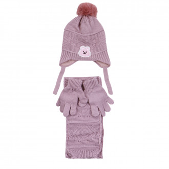 Комплект шал, шапка и ръкавички "Rabbit" в пепел от рози