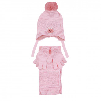 Комплект шал, шапка и ръкавички "Rabbit" в розово