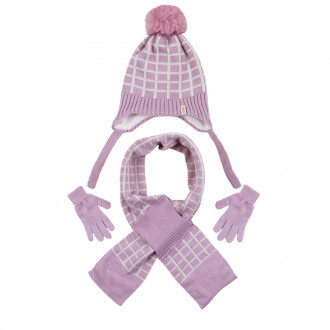 Комплект шал, шапка и ръкавички "Squares" в лилаво
