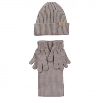 Комплект шал, шапка и ръкавички "Youth" в бежово