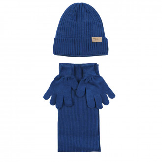 Комплект шал, шапка и ръкавички "Youth" в петролено синьо