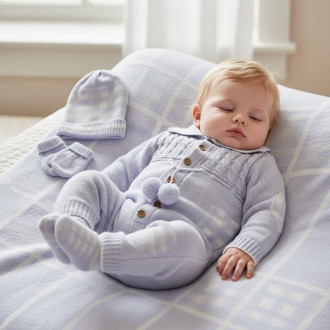 Бебешки подаръчен комплект от плетиво в синьо