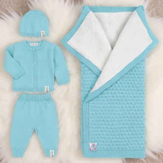 Зимен комплект за новородено от плетиво в синьо