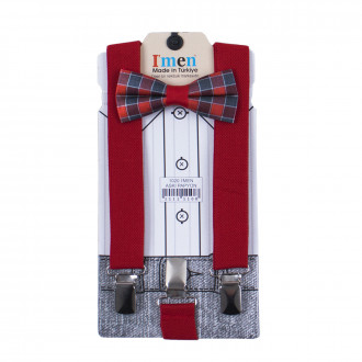 Комплект тиранти и папийонка в червено каре