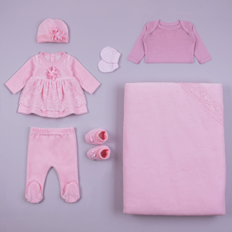 Плюшен комплект за изписване на момиченца в розово