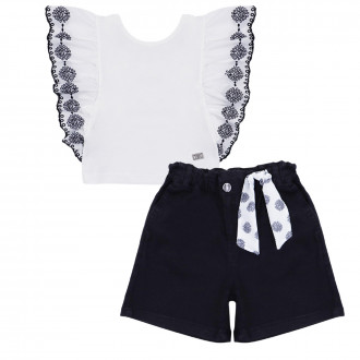 Летен комплект с ръкави от бродирани волани