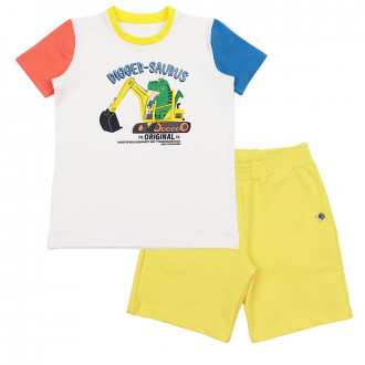 Летен комплект "Digger-saurus" в екрю и жълто