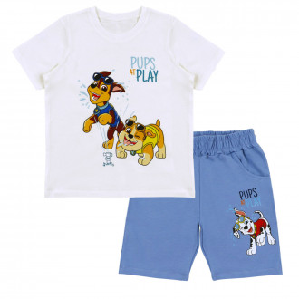 Летен комплект "Pups at play" в екрю и синьо
