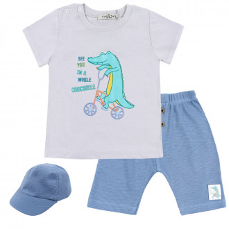 Бебешки комплет с шапка "Crocodile" в сиво и синьо