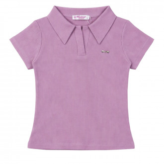 Лятна рипсена блуза с якичка в пепел от рози