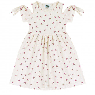 Лятна рокля с голи рамене в екрю