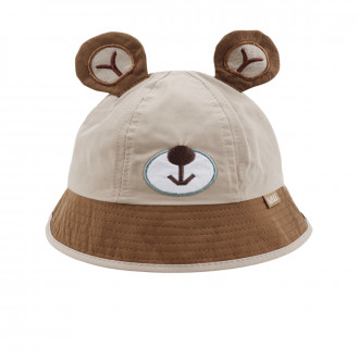 Лятна шапка с ушички в бежово и кафяво