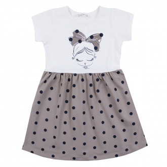 Лятна трикотажна рокля "Art girl" в бяло и бежово 1