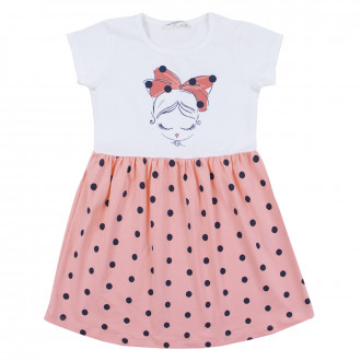 Лятна трикотажна рокля "Art girl" в бяло и праскова 1