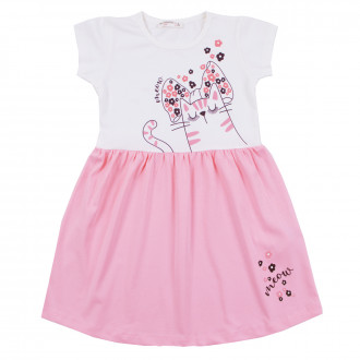 Лятна трикотажна рокля "Meow" в бяло и розово 1