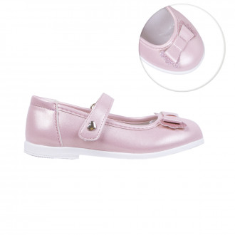 Лачени анатомични обувки за момичета в розово с панделка 1