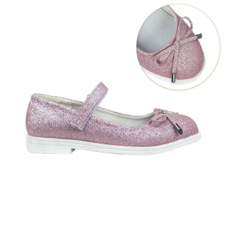 Официялни анатомични обувки за момичета от брокат в розово 1