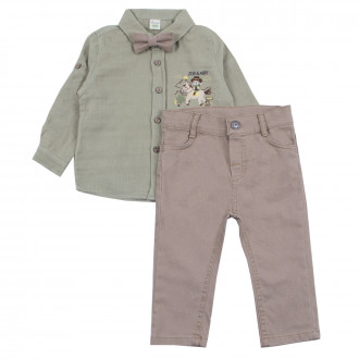 Официален комплект от 3 части в зелено и бежово 1