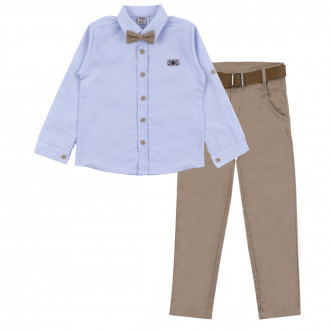 Официален комплект с папийонка в светлосиньо и бежово