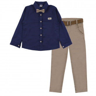 Официален комплект с папийонка в тъмносиньо и бежово