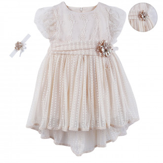 Официална рокля с лента за глава "Камелия" в бежово 1