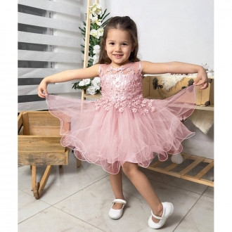 Детска официална рокля "Рени" в пастелно розово 1