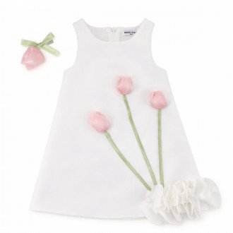 Официална детска рокля с 3D лалета и фиба 