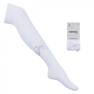 Памучен чорапогащник в бяло с панделка