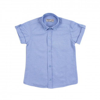 Памучна риза с къс ръкав в синьо 1