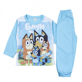 Детска памучна пижама с анимационни герои в синьо 1